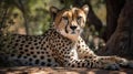 A cheetah lounging in the shade created with Generative AI