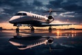 Sleek private jet parked on a private runway. Generative AI Royalty Free Stock Photo