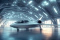 Sleek private jet positioned in a modern hangar showcasing advanced design Royalty Free Stock Photo