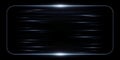 A sleek rectangular frame with rounded corners outlined in glowing blue light and horizontal streaks across a black background Royalty Free Stock Photo