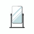 Sleek rectangular standing mirror with minimalistic black frame and reflection isolated on white background Royalty Free Stock Photo