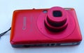 Sleek Red Canon PowerShot Digital Camera Displayed Royalty Free Stock Photo