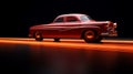Sleek Red Car Driving In Realistic Chiaroscuro Lighting
