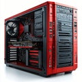 High Performance Red Gaming PC Open Case Computer Hardware Technology Components Motherboard AI generated.