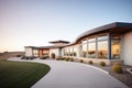 sleek ribbon windows curving with prairie hillside home