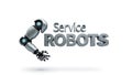 Futuristic robotic arm reaching out with Service ROBOTS text for tech innovation Royalty Free Stock Photo