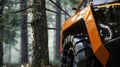 A sleek selfdriving harvester using advanced algorithms to efficiently remove trees while minimizing impact on the