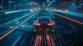 A sleek selfdriving vehicle glides down the highway using 5G technology to send and receive realtime navigation data