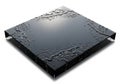A sleek, shiny black glass square on a white background, featuring droplets of water on its surface Royalty Free Stock Photo