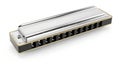 Sleek Silver Harmonica Isolated on White Background Ready for Musicians Royalty Free Stock Photo