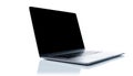Sleek silver laptop with black blank screen open at 90 degree angle Royalty Free Stock Photo