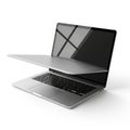 Silver Laptop with Open Screen and Keyboard on White Background Royalty Free Stock Photo
