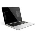 Sleek silver laptop displaying code on a modern workspace background Royalty Free Stock Photo