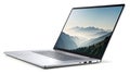 Sleek silver Laptop Displays Serene Mountain Scenery Royalty Free Stock Photo