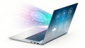 Modern Laptop Displaying Futuristic Technology Icons Cloud Computing Digital Transformation Data AI generated. Royalty Free Stock Photo