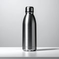 Sleek Silver Metal Water Bottle With Cap On White Surface Studio Shot Royalty Free Stock Photo