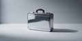 Sleek silver metallic briefcase with black handle on a white surface aluminum Royalty Free Stock Photo