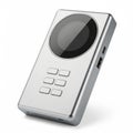 Sleek silver remote control device with circular display and multiple buttons Royalty Free Stock Photo