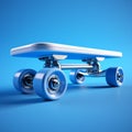 Sleek skateboard frame on a vibrant blue background, a 3D rendering