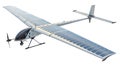 Solarpowered drone with propellers on wings flying in clear sky technology innovation Royalty Free Stock Photo