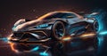 A sleek sports car with an futuristic design with lighting effects