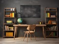 Table, Chalkboard, and Shelf, Embellishing a Modern Learning Space.GenerativeAI.