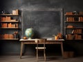 Table, Chalkboard, and Shelf, Embellishing a Modern Learning Space.GenerativeAI.