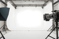 Sleek studio setup White cyclorama and professional lighting equipment showcased