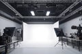 Sleek studio setup White cyclorama and professional lighting equipment showcased