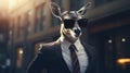 Sleek And Stylish Deer In The City: A Cryptidcore Symbolist Masterpiece