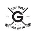 Sleek and stylish design for a golf merchandise company that features the letter G positioned between two golf clubs. Vintage Royalty Free Stock Photo
