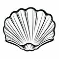 Sleek And Stylized Scallop Shell Drawing: Black And White Illustration