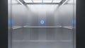 Sleek Symmetrical Elevator Interior with a Luminous Blue Tech Light Royalty Free Stock Photo