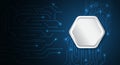 A sleek tech-themed background featuring glowing circuit lines and a metallic hexagonal frame, creating a modern, futuristic Royalty Free Stock Photo