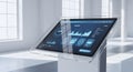 Advanced Interface: Modern Data Display on Transparent Digital Touch Screen Stand Royalty Free Stock Photo