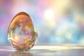 A sleek, ultra-modern Easter card featuring a amazing, glass-like Easter egg on a simple, bright, blurred background