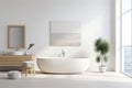 Sleek White Bathtub in a Contemporary Modern Bathroom Interior Royalty Free Stock Photo