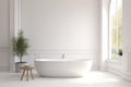 Sleek White Bathtub in a Contemporary Modern Bathroom Interior Royalty Free Stock Photo