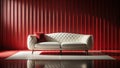 Sleek White Curved Sofa on a Bold Red Geometric Platform A Modern Minimalist Interior Design Showcase Royalty Free Stock Photo