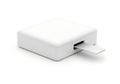 A sleek white external hard drive with a sliding cover for data storage Royalty Free Stock Photo