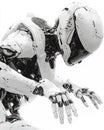 Sleek white humanoid robot with intricate mechanical details, representing advanced AI and futuristic concept. Royalty Free Stock Photo