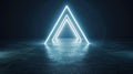 A sleek white neon triangle casts glowing reflections on a concrete floor, creating a captivating scifi ambiance