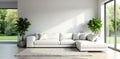 Sleek white sofa in bright open plan living room, modern, open plan living, living space Royalty Free Stock Photo