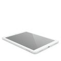 A sleek white tablet lies on a plain background, displaying a smooth, reflective screen. Royalty Free Stock Photo