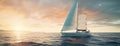 a sleek yacht with full sails, leaning into the wind as it gracefully maneuvers through the open sea, showcasing the