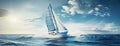 a sleek yacht with full sails, leaning into the wind as it gracefully maneuvers through the open sea, showcasing the