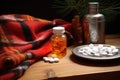 sleep aids and a dietary supplement on a wooden table