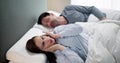 Sleep Apnea Snoring Disturbance. Angry Woman