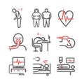 Sleep Apnea. Symptoms, Treatment. Line icons set. Vector signs for web graphics.