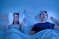 Sleep apnoea disorder in bed and man snore Royalty Free Stock Photo